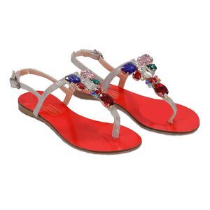 Ventutto Rio Red Silver Crystal Cluster T Strap Sandal